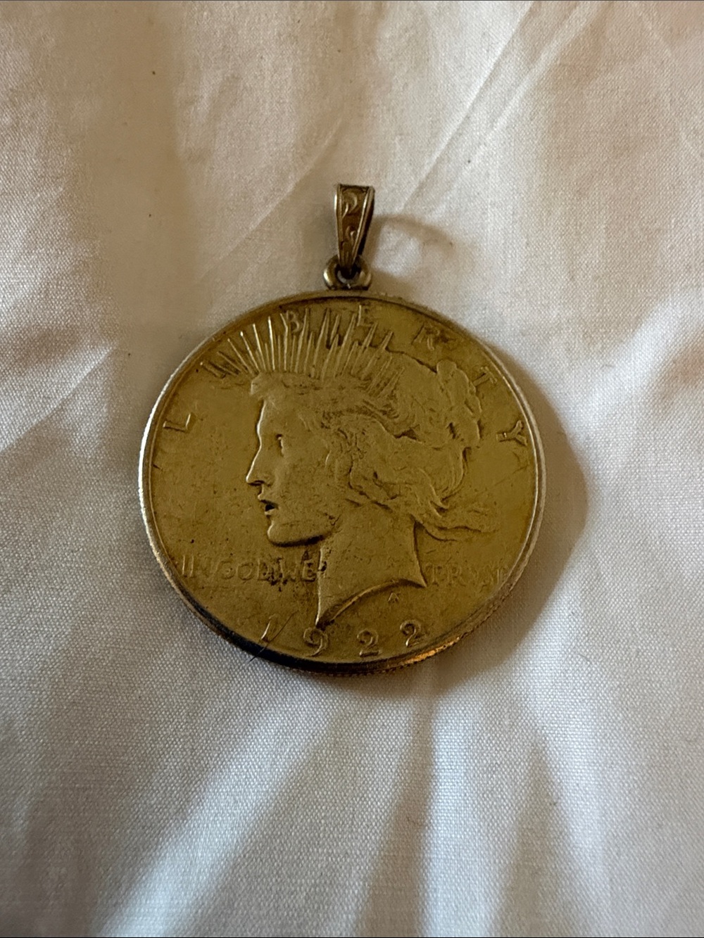 1922 Peace Silver Dollar Pendant 90% Silver Vintage Coin Jewelry